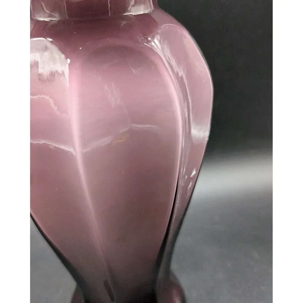 Vintage Amethyst Pink Ombre Ruffled Ribbed Art Glass Vase 9
